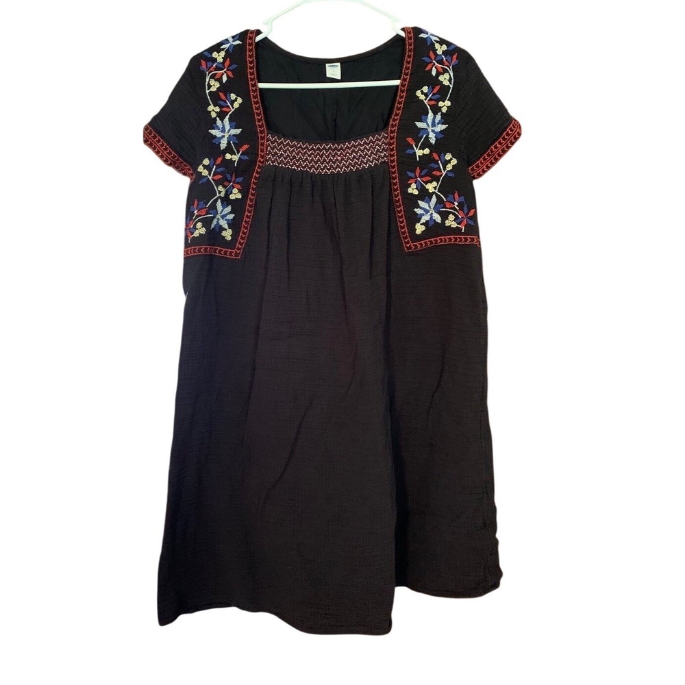 Old Navy Embroidered Dress Black Floral Short Sleeve Casual Mini Dress